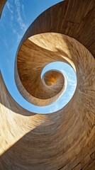 Fototapeta premium A wooden structure with an opening looking up at the sky. AI.