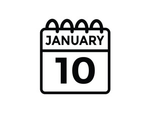 January 10 Calendar Day or Calender Date for Deadlines or Appointment. calendar date icon on white background.
