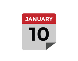 January 10 Calendar Day or Calender Date for Deadlines or Appointment. calendar date icon on white background.
