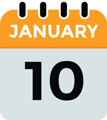 January 10 Calendar Day or Calender Date for Deadlines or Appointment. calendar date icon on white background.
