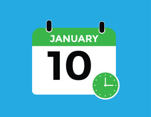 January 10 Calendar Day or Calender Date for Deadlines or Appointment. calendar date icon on white background.
