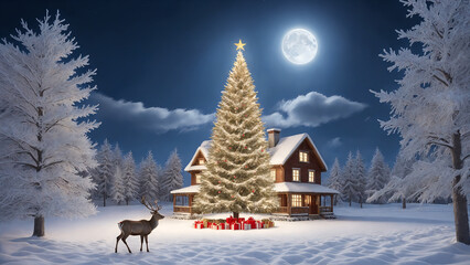 winter landscape with christmas tree