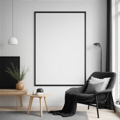 Blank picture photo frame mockup on interior wall
