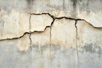 Cracked concrete wall with a rough texture. This image can be used to represent damage, decay, or the passage of time.