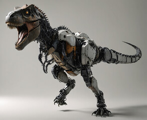 A 3D rendering of a t-rex made out of metal.