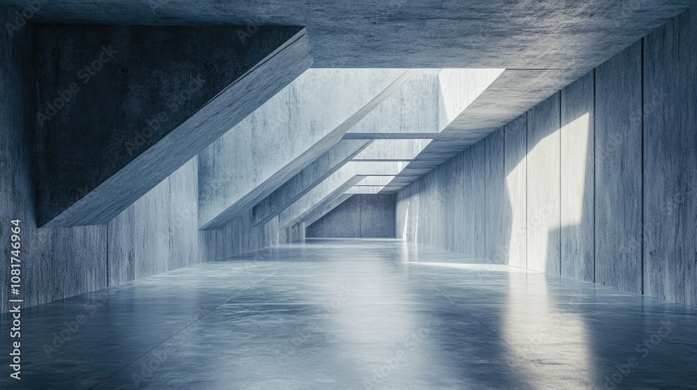 Poster 3D render of abstract futuristic architecture with empty concrete floor