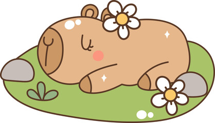 Groovy Capybara , Retro Vintage Capybara Illustration