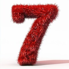 Red grass letter 7 number organic leaves textured frame border white isolated