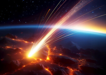 3d illustration of a meteorite in the space with stars and planets