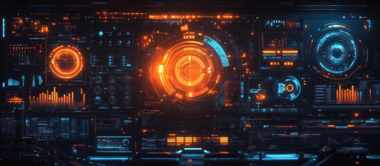 Obraz premium Futuristic digital interface with glowing orange and blue elements.