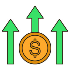 dollar and arrow, increase currency icon