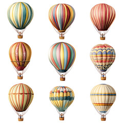 Obraz premium Colorful hot air balloons in various patterns floating in the sky creating a vibrant atmosphere of joy and adventure