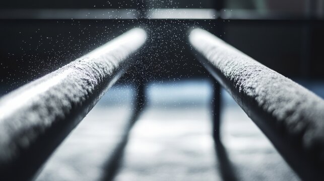 A gymnastics parallel bars with chalk dust, indoor setting with studio lighting, Elegant style