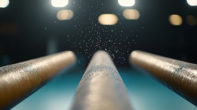 A gymnastics parallel bars with chalk dust, indoor setting with studio lighting, Elegant style