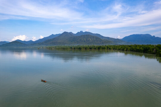 aerial view of daik mountain, daik lingga, riau island