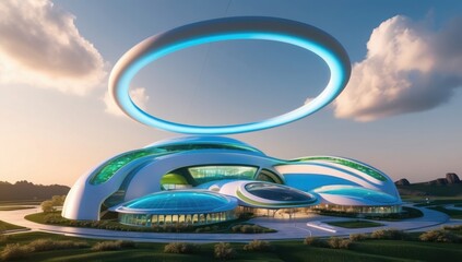 Obraz premium The Future of Sustainability: Clean Energy Facility Bathed in Radiant Light