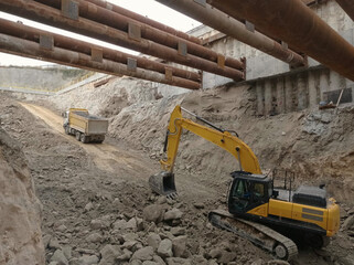 Construction machinery at underground station construction