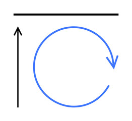 Arrow pointing up circular arrow below line. Ideal for progress, development, transformation, cycles, growth, movement, innovation Line metaphor