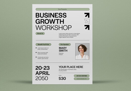 White Utilitarian Business Growth Workshop Flyer US Letter