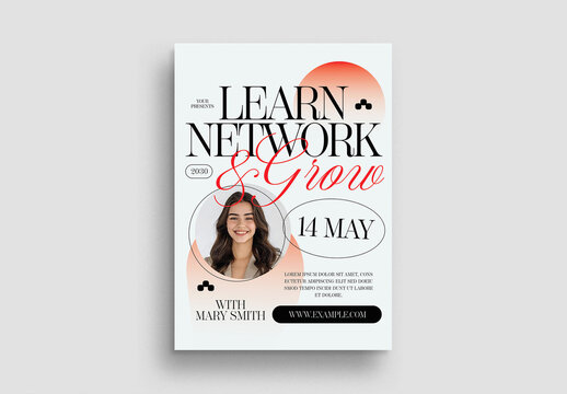 White Minimalist Maximalism Learn, Network, Grow Flyer Layout