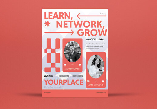 Red Utilitarian Learn, Network, Grow Flyer US Letter