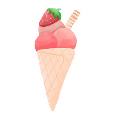 strawberry ice cream cone illustration