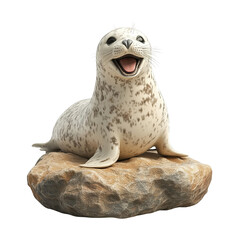 Obraz premium Happy seal sitting on rock, showcasing its playful nature and charm isolated on transparent background.