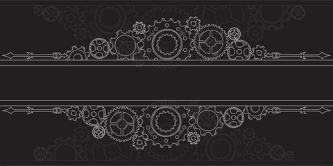 Hand-drawn gear mechanism corner, border, and frame in doodle sketch style, symbolizing teamwork and progress. Colorful cogwheels as a business idea background.