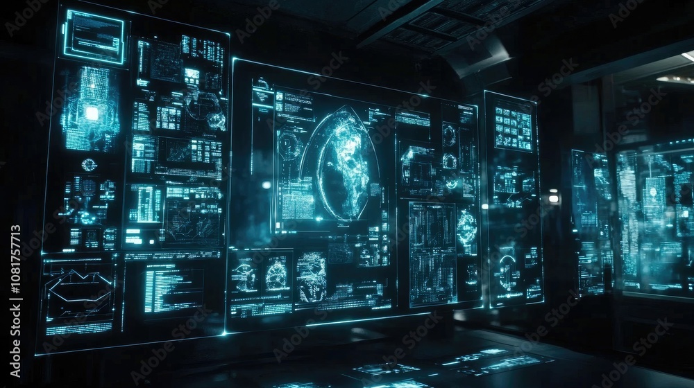 Poster floating holographic interfaces in a dark room