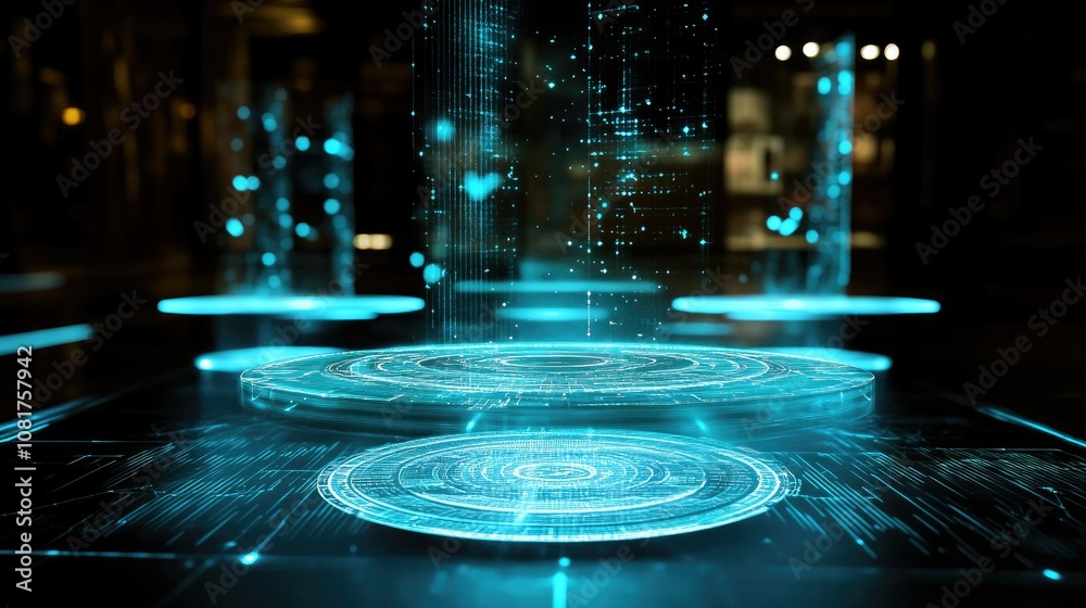 Poster floating holographic interfaces in a dark room
