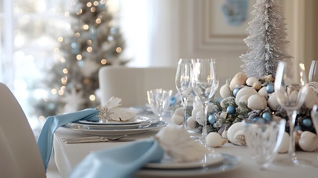 Coastal Dining Room Decor with Blue and White Accents