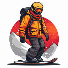 Man in a yellow jacket is snowboarding down a hill. The image has a fun and adventurous mood, as the man is enjoying his time on the snowboard