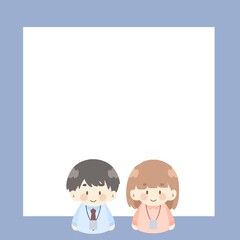 Note paper with a picture of an office worker on a blue background