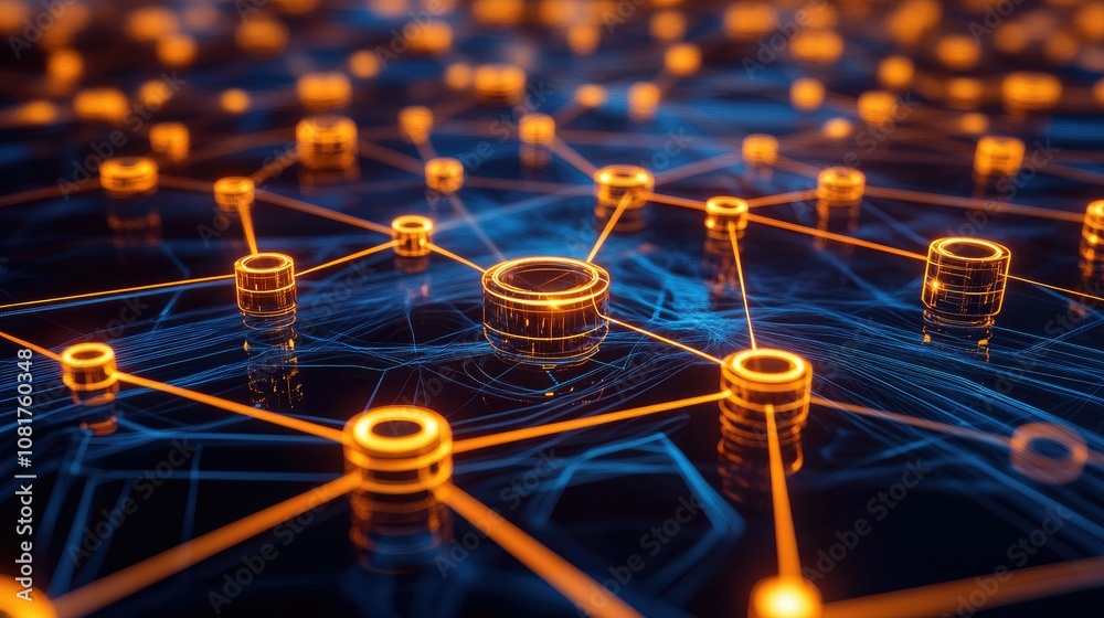 Poster Digital network connections glowing in a geometric pattern