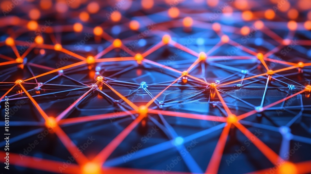 Poster Digital network connections glowing in a geometric pattern