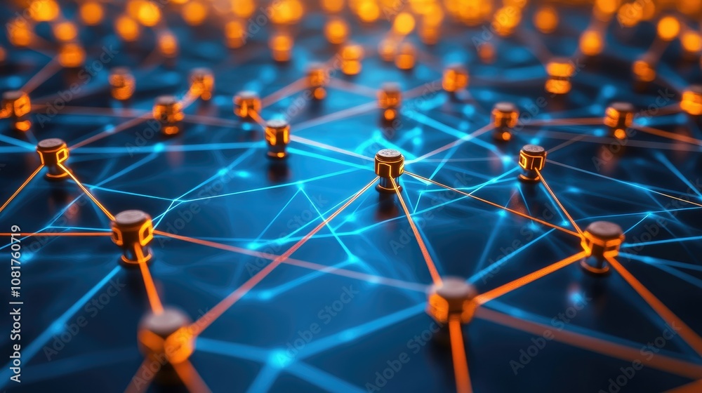 Poster digital network connections glowing in a geometric pattern