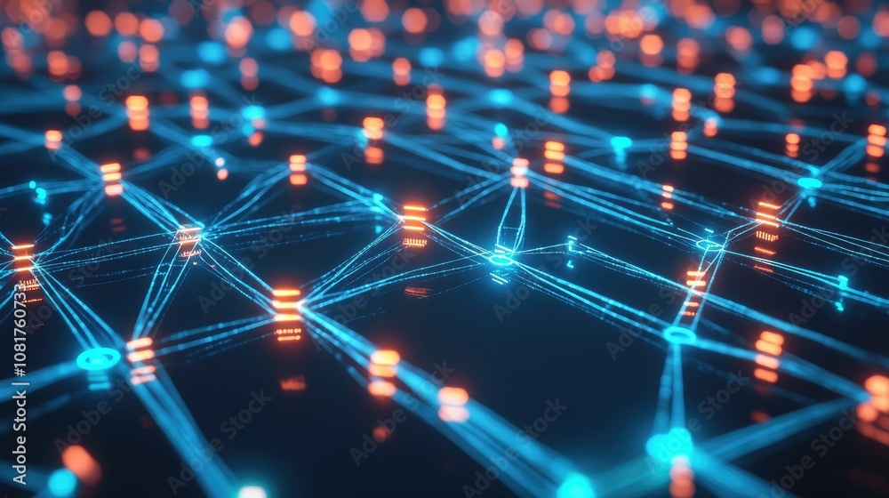 Poster digital network connections glowing in a geometric pattern