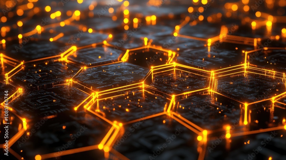 Poster digital network connections glowing in a geometric pattern