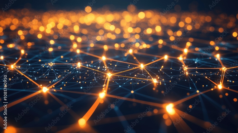 Poster Digital network connections glowing in a geometric pattern