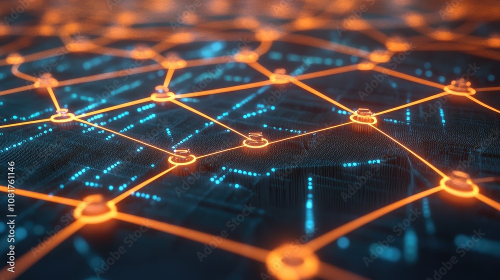 Poster digital network connections glowing in a geometric pattern
