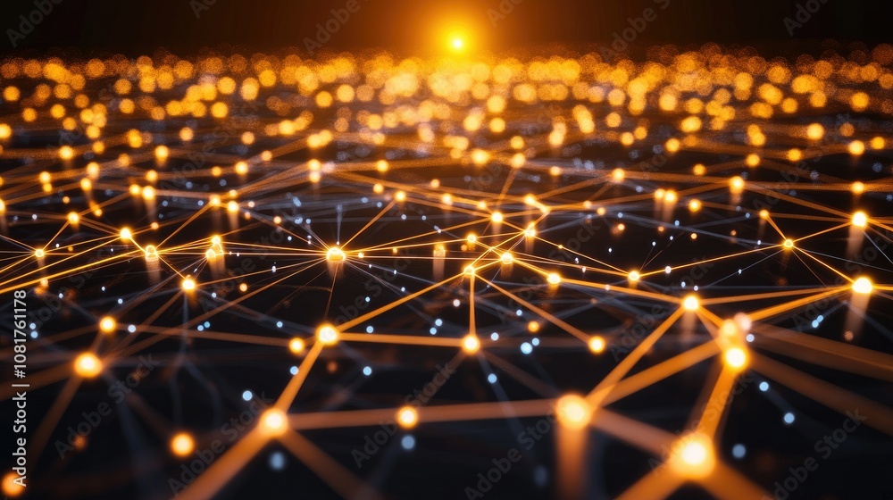 Poster digital network connections glowing in a geometric pattern