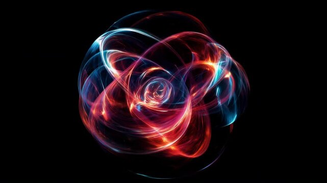 Captivating 3d representation of an atom featuring rotating electrons in dynamic motion
