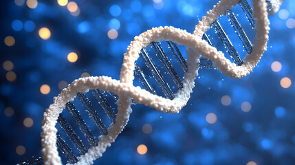Close-up of a DNA helix on a blue background