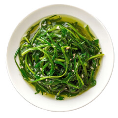 Sauteed agretti, italian food on whie plate isolated on transparent background