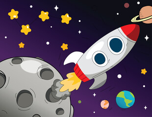Rocket Outer Space Galaxy Vector Illustration © artisticco