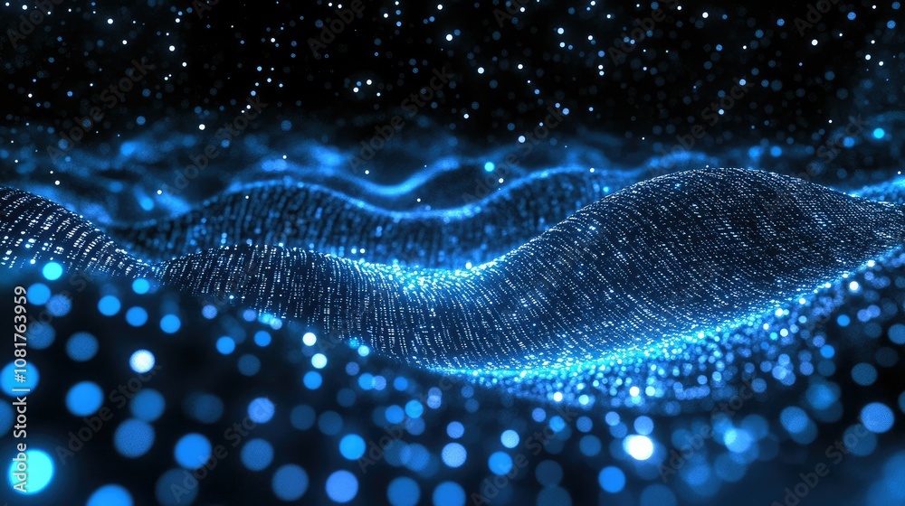 Poster Abstract wave of binary code flowing through space