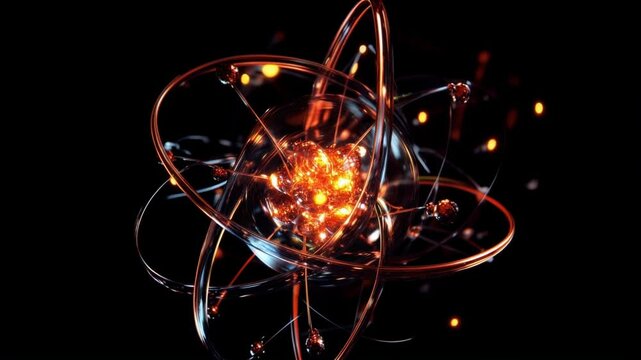 Detailed 3d representation of an atom showcasing rotating electrons for atomic structure analysis