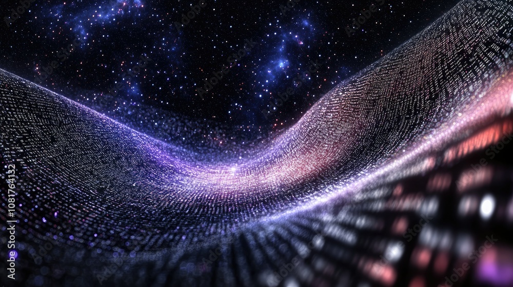 Fototapete Abstract wave of binary code flowing through space