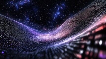 Abstract wave of binary code flowing through space