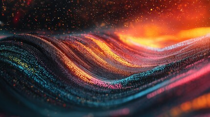 Abstract wave of binary code flowing through space